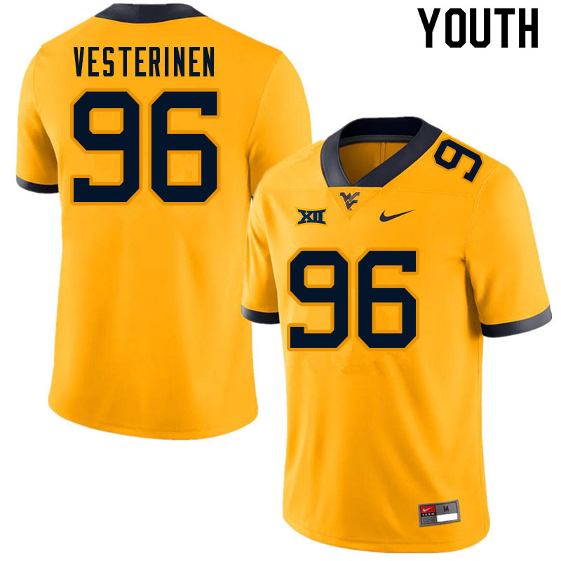 Youth #96 Edward Vesterinen West Virginia Mountaineers College Football Jerseys Sale-Gold - Click Image to Close